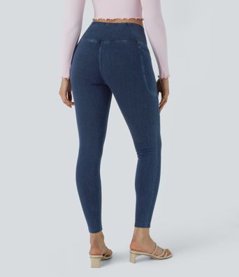 Halara Flex™ Crossover Pocket Washed Denim Work Leggings