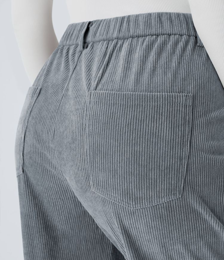 Mid Rise Button Zipper Multiple Pockets Corduroy Casual Joggers