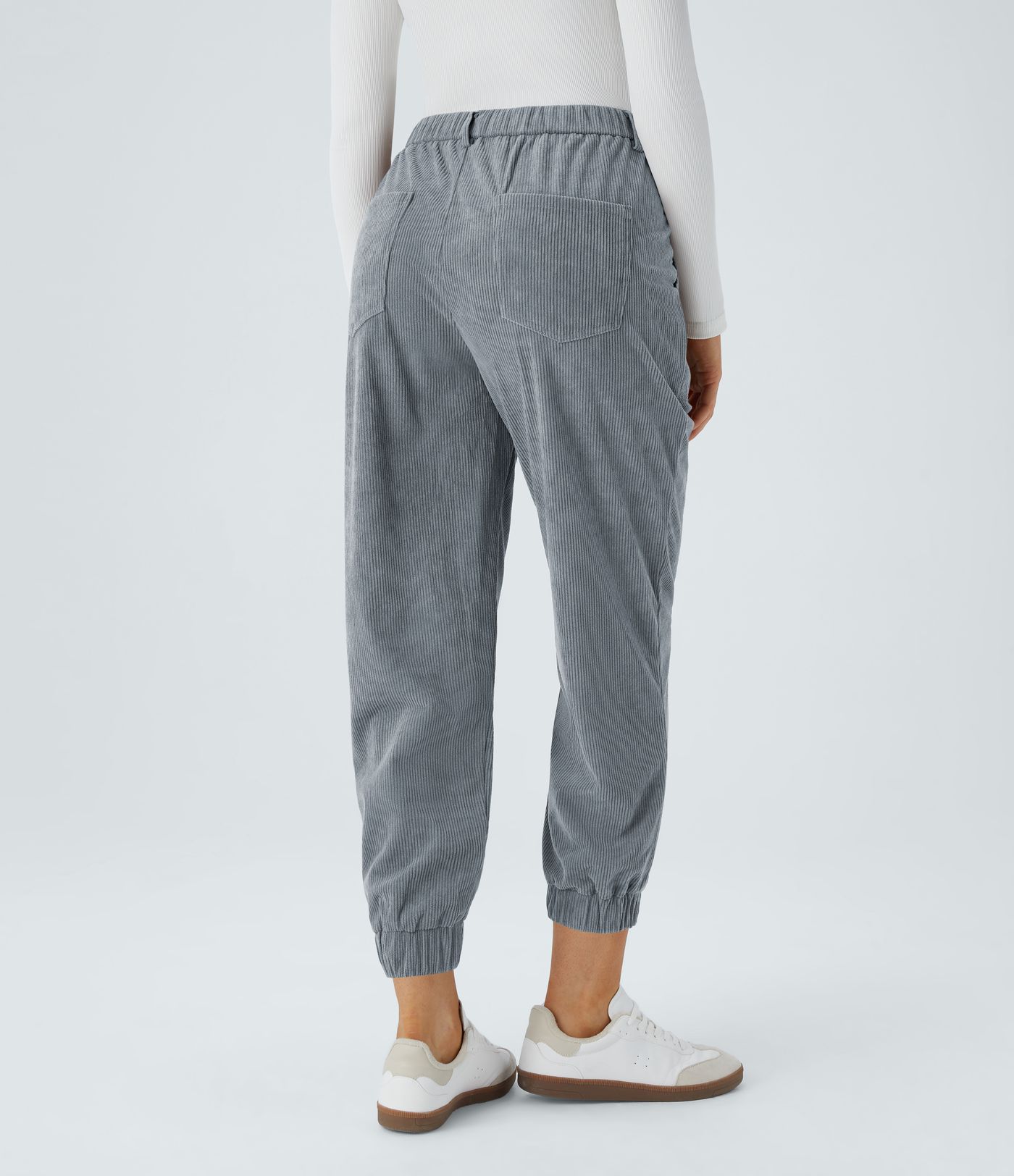 Mid Rise Button Zipper Multiple Pockets Corduroy Casual Joggers