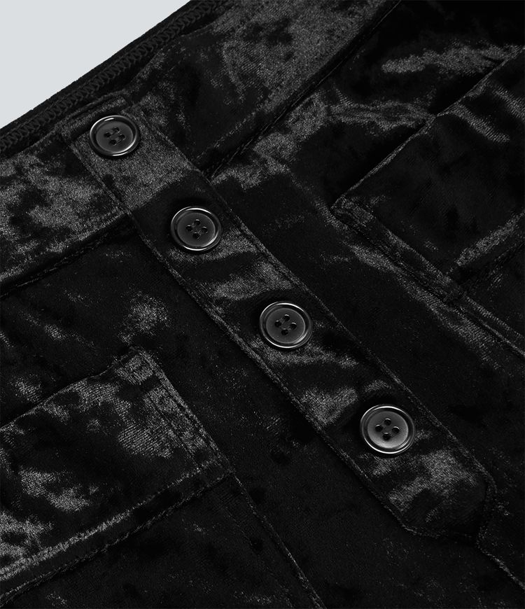 High Waisted Pockets Straight Leg Velvet Casual Pants