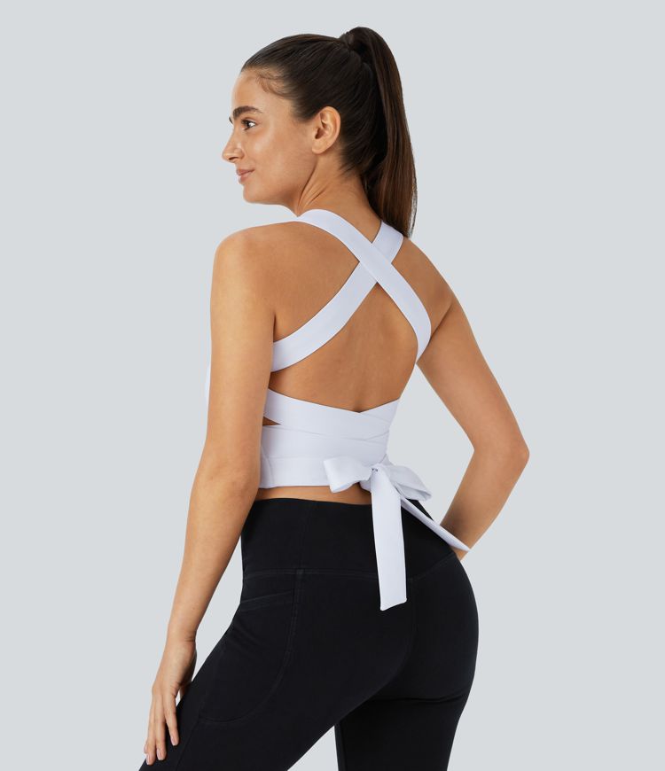 SoftlyZero™ Airy Padded Tie Back Cool Touch Workout Cropped Tank Top