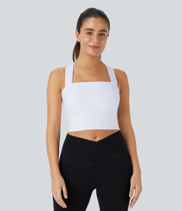 Softlyzero™ Airy Rückenfreies, gepolstertes, überkreuztes Trainings-Tanktop zum Schnüren