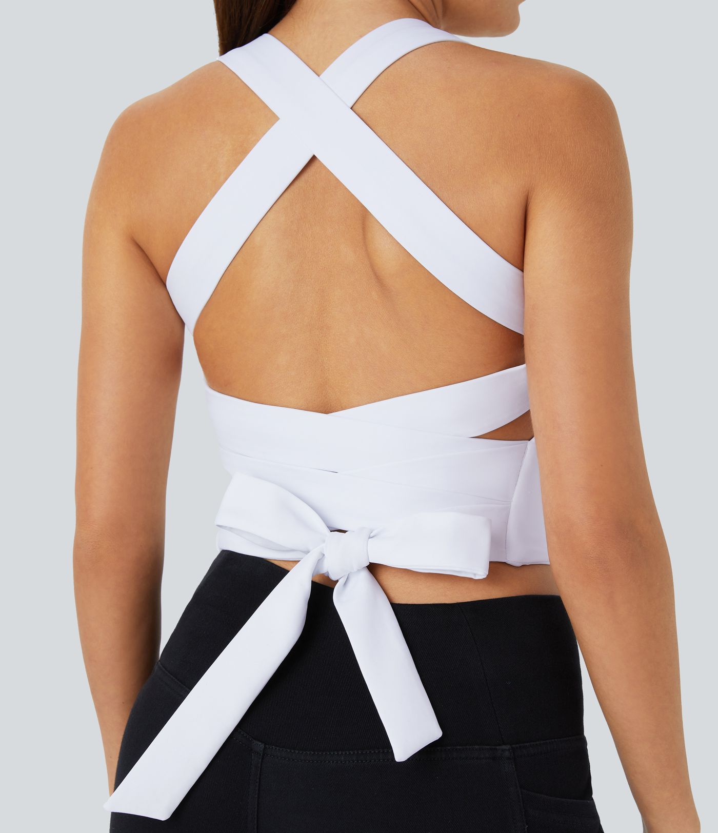 Softlyzero™ Airy Rückenfreies, gepolstertes, überkreuztes Trainings-Tanktop zum Schnüren