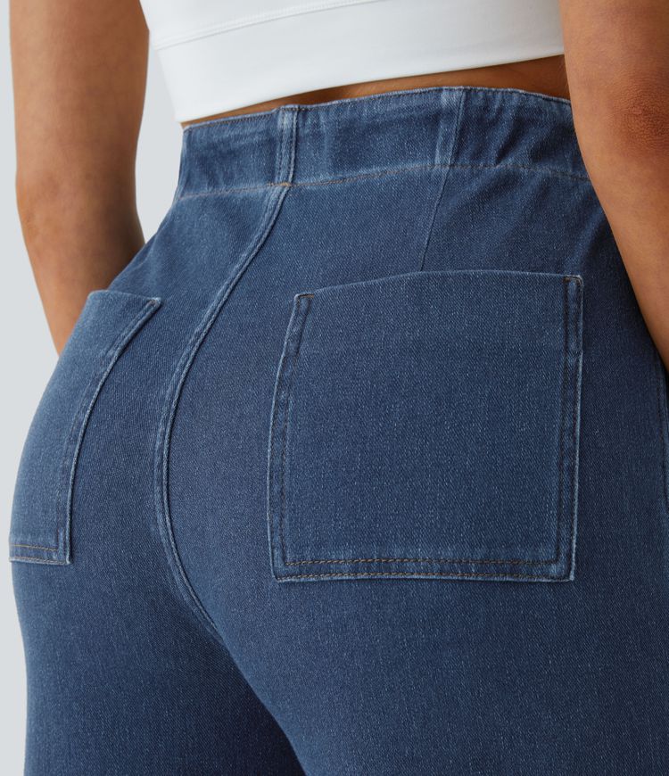 Jeans Halara Flex™ Denim de tiro alto anchos elásticos y con bolsillos y botones