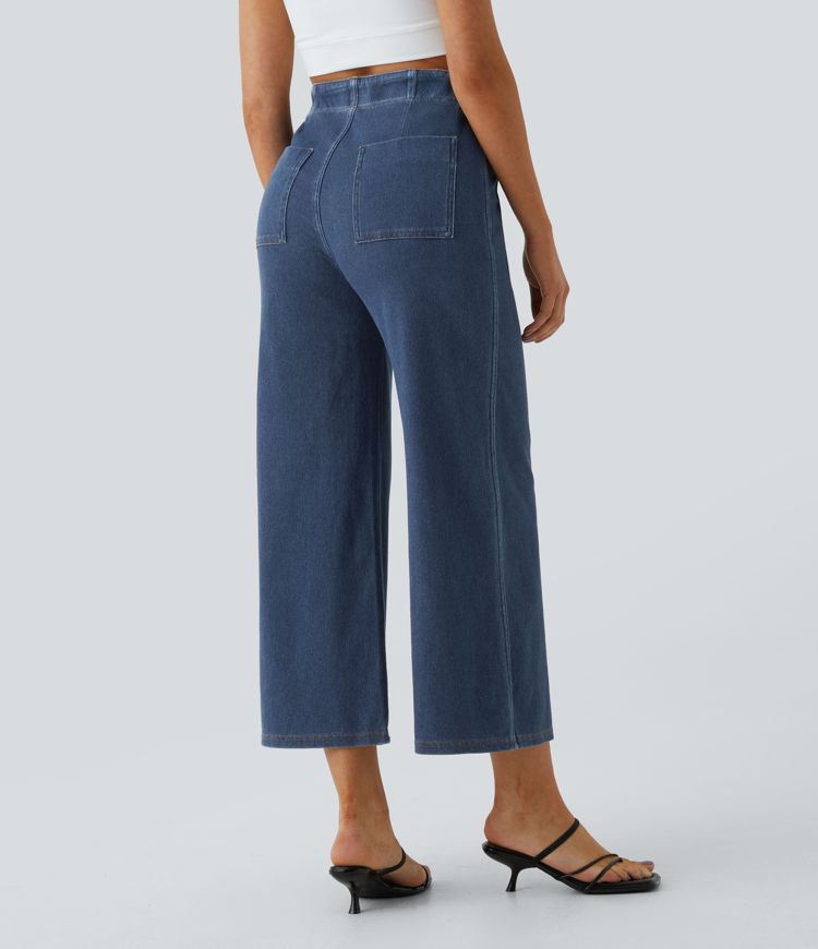 HalaraMagic™ High Waisted Button Pockets Washed Stretchy Knit Casual Wide Leg Jeans