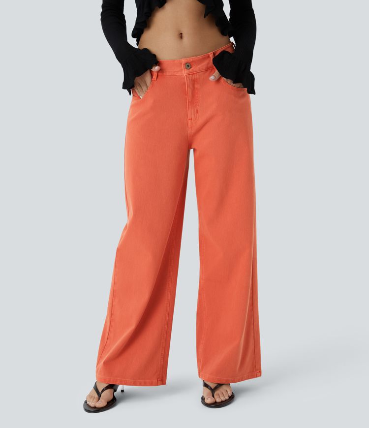 Halara Flex™ Low Rise Zipper Pockets Colorful Baggy Wide Leg Casual Jeans