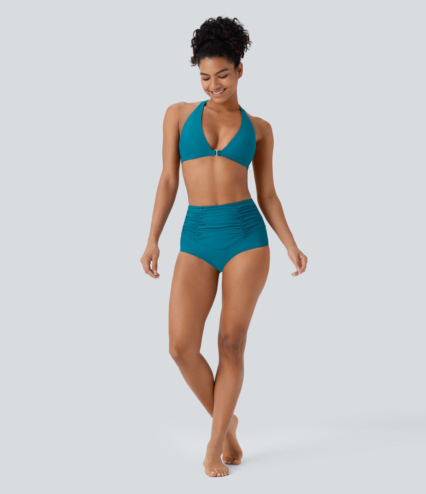 Braga de Bikini Socinched de Cintura Alta con Control de Abdomen y Pliegues