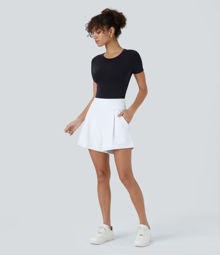 DayStretch High Waisted Pocket Wide Leg Work Shorts
