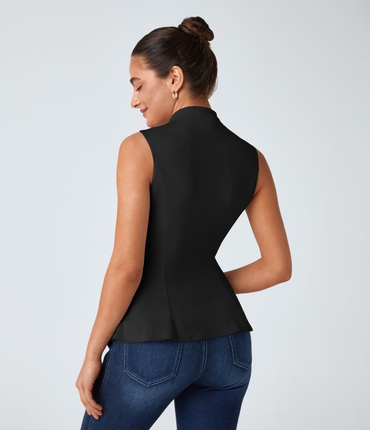 Funnel Neck Peplum Work Tank Top