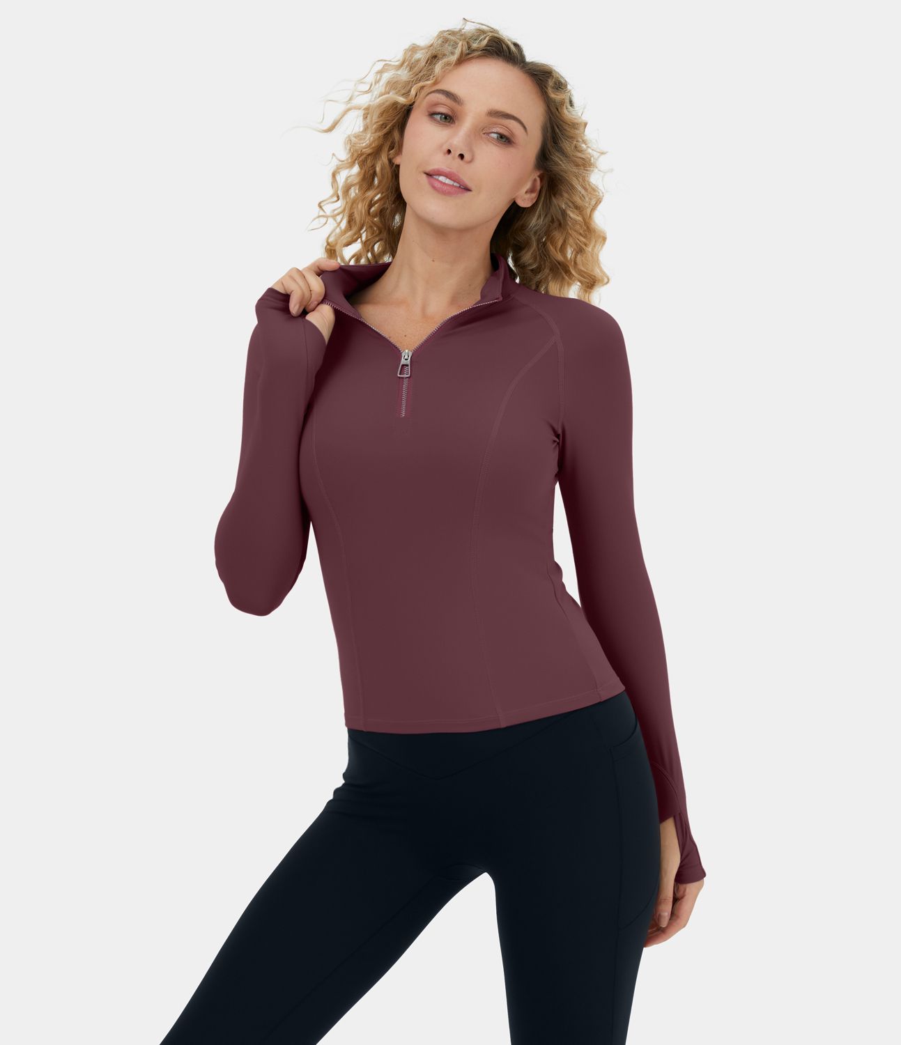 Softlyzero™ Plush Top deportivo yoga media cremallera agujeros para pulgares