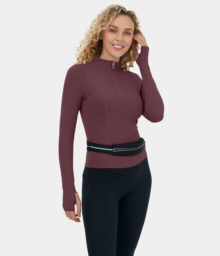 Softlyzero™ Plush Top deportivo yoga media cremallera agujeros para pulgares