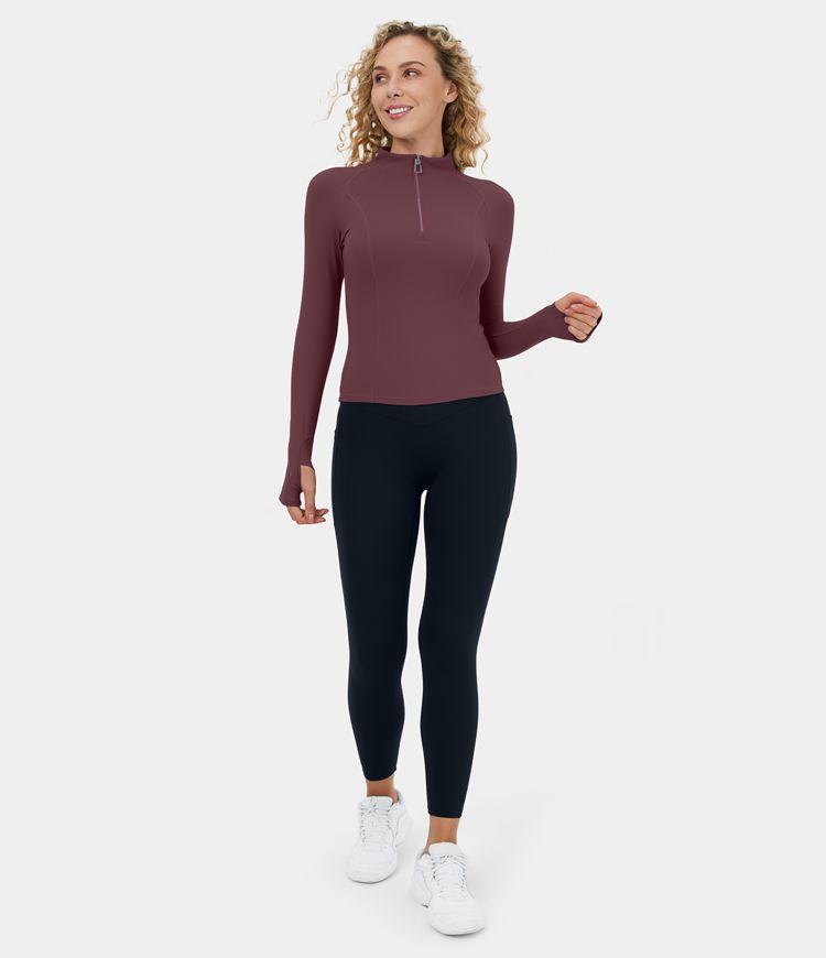 Softlyzero™ Plush Top deportivo yoga media cremallera agujeros para pulgares