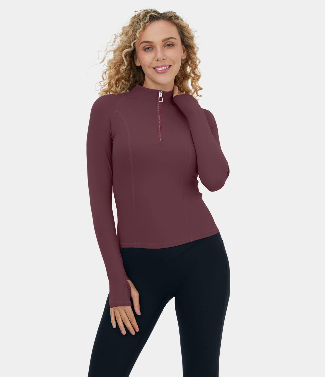 Softlyzero™ Plush Top deportivo yoga media cremallera agujeros para pulgares