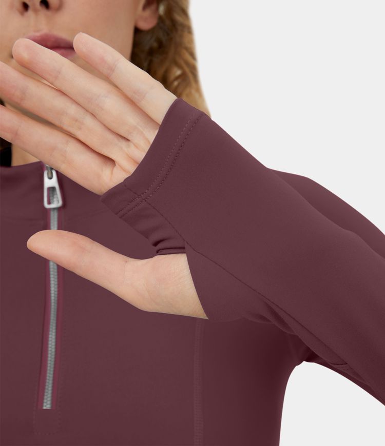 Softlyzero™ Plush Top deportivo yoga media cremallera agujeros para pulgares