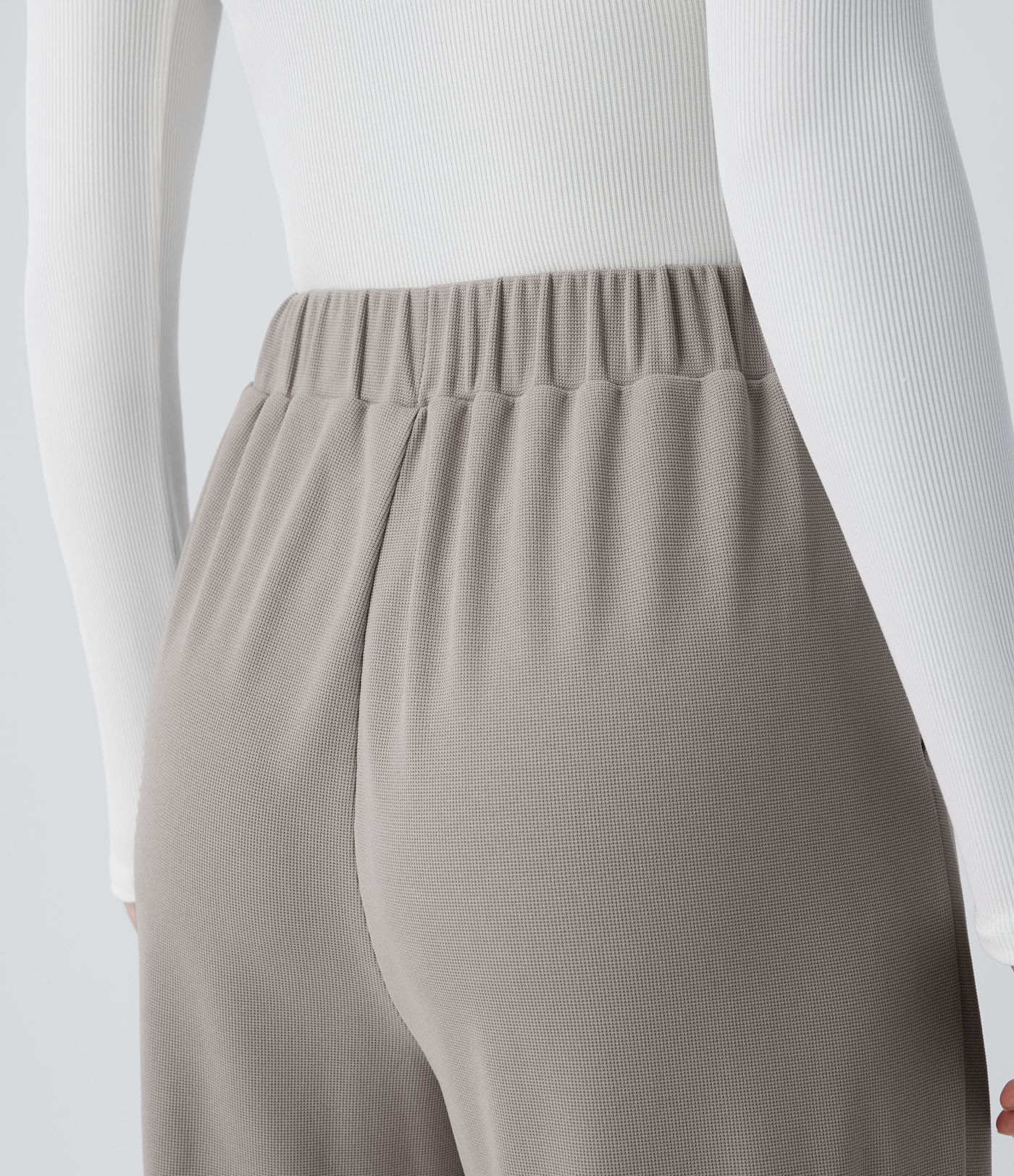 Pantalones casuales anchos de cintura alta con bolsillos y textura de gofre