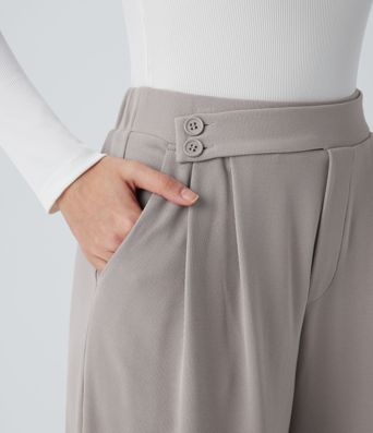 Pantalones casuales anchos de cintura alta con bolsillos y textura de gofre