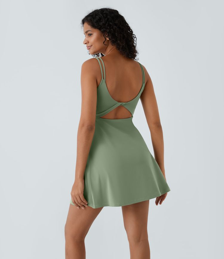 SoftlyZero™ Plush Double Straps 2-Piece Pocket Slip Dance Active Dress A-C Cups