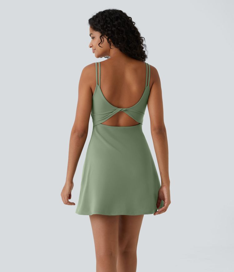 SoftlyZero™ Plush Double Straps 2-Piece Pocket Slip Dance Active Dress A-C Cups