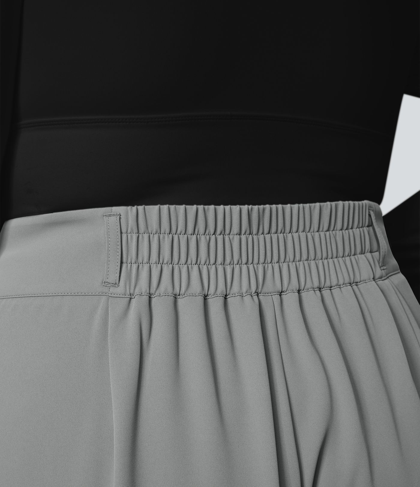 High Waisted Button Zipper Side Pocket Shirred Straight Leg Work Plus Size Pants