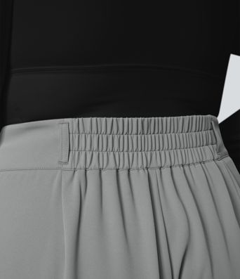 High Waisted Button Zipper Side Pocket Shirred Straight Leg Work Plus Size Pants