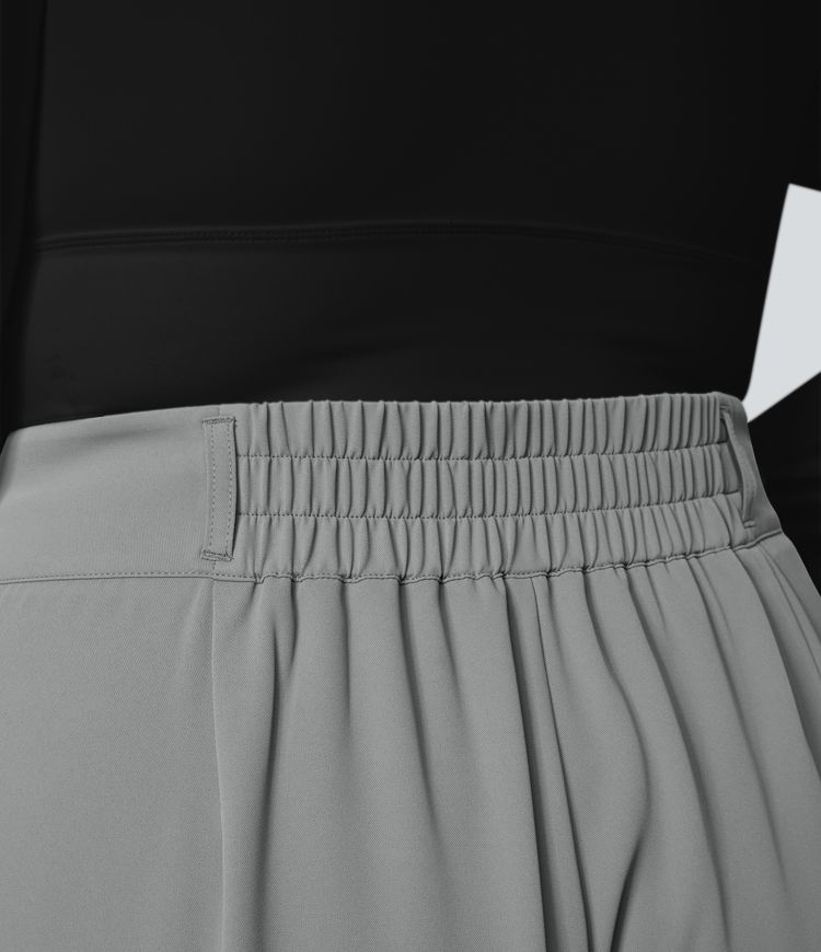 High Waisted Button Zipper Side Pocket Shirred Straight Leg Work Plus Size Pants