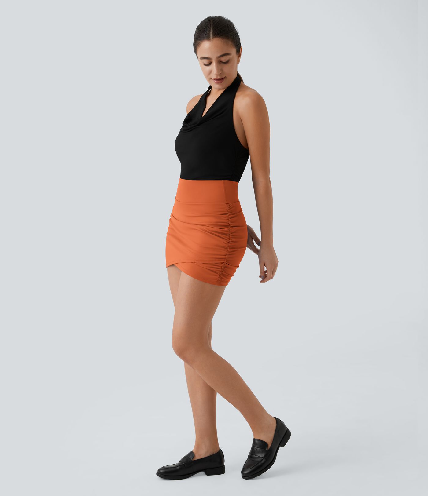 High Waisted Bodycon Pocket 2-in-1 Mini Ruched Casual Skirt