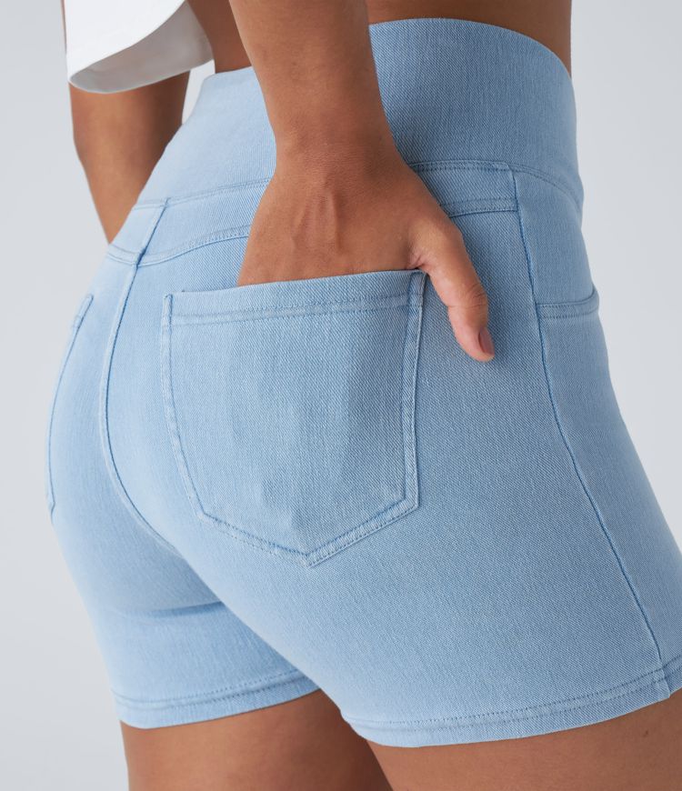 Halara Flex™ Krótkie spodenki jeansowe z wysokim stanem, z przekładką i kieszeniami, casualowe, 3"