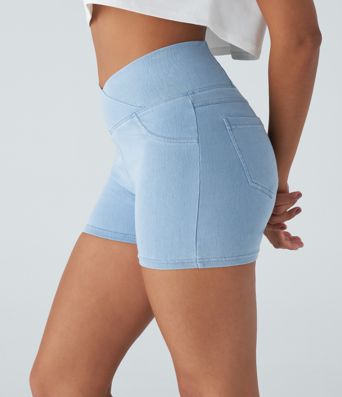 Halara Flex™ Krótkie spodenki jeansowe z wysokim stanem, z przekładką i kieszeniami, casualowe, 3"