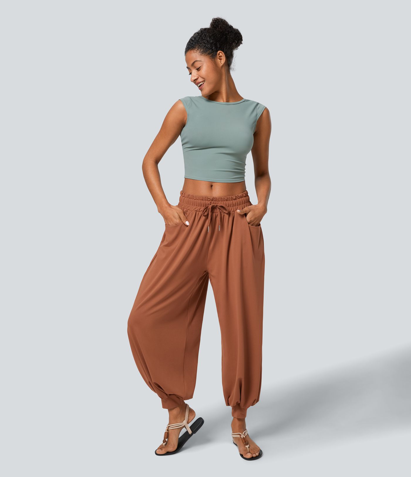 Low Rise Drawstring Pocket Boho Casual Joggers