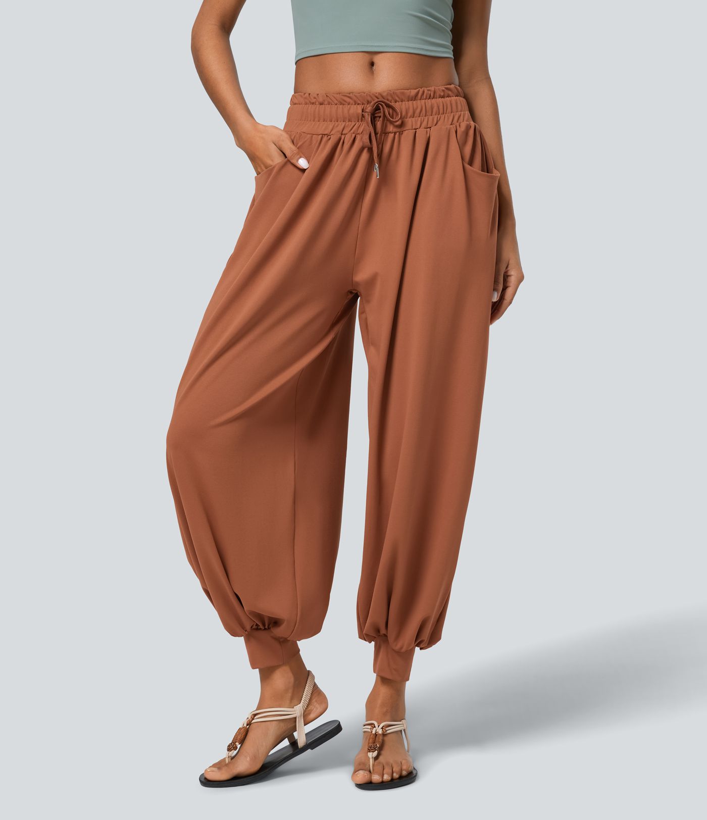 Low Rise Drawstring Pocket Boho Casual Joggers