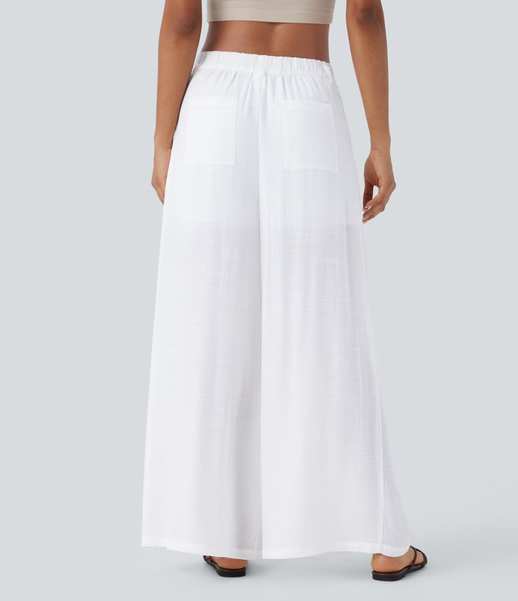 Low Rise Zipper Pockets Wide Leg 2-in-1 Pants