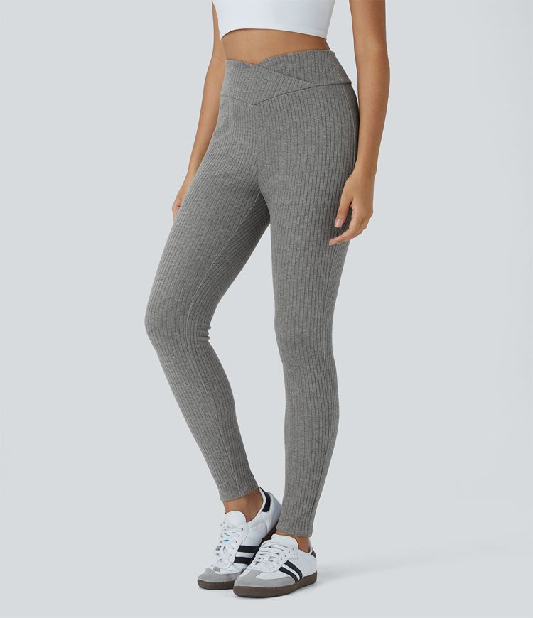 Leggings tiro alto acanalado cruzado 7/8