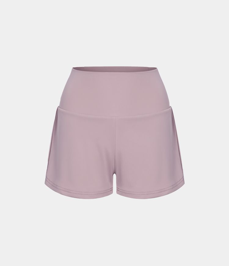 Pantalón corto yoga 2 en 1 tiro alto bolsillo trasero lateral oculto 7.5cm