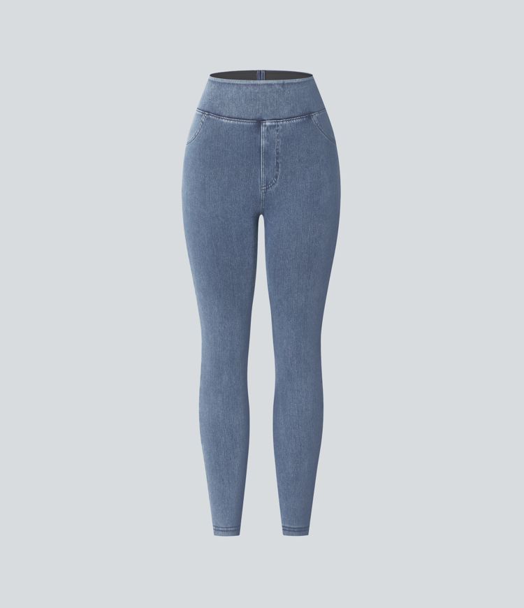 Halara Flex™ Jeans Jeggings aus elastischem Strick-Denim mit hohem Bund und Gesäßtaschen