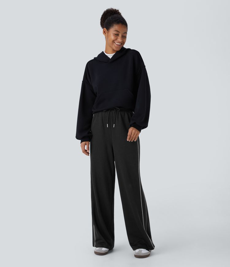 Pantalon décontracté en polaire taille haute avec bandes réfléchissantes et poches latérales