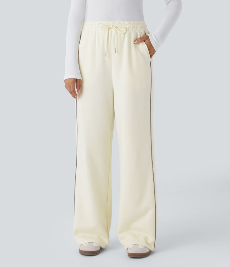 Pantalon décontracté en polaire taille haute avec bandes réfléchissantes et poches latérales