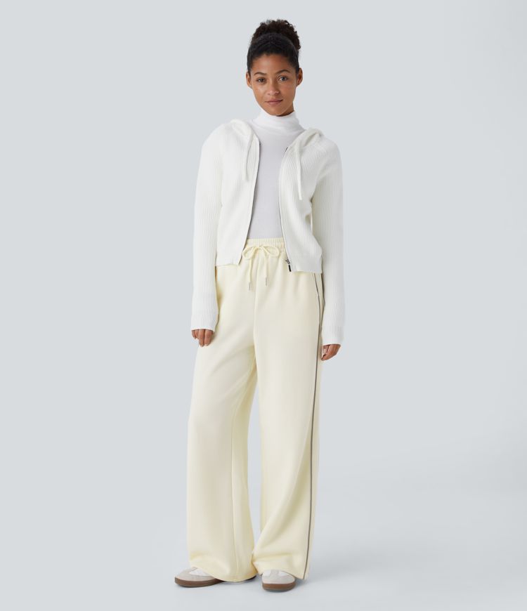 Pantalon décontracté en polaire taille haute avec bandes réfléchissantes et poches latérales