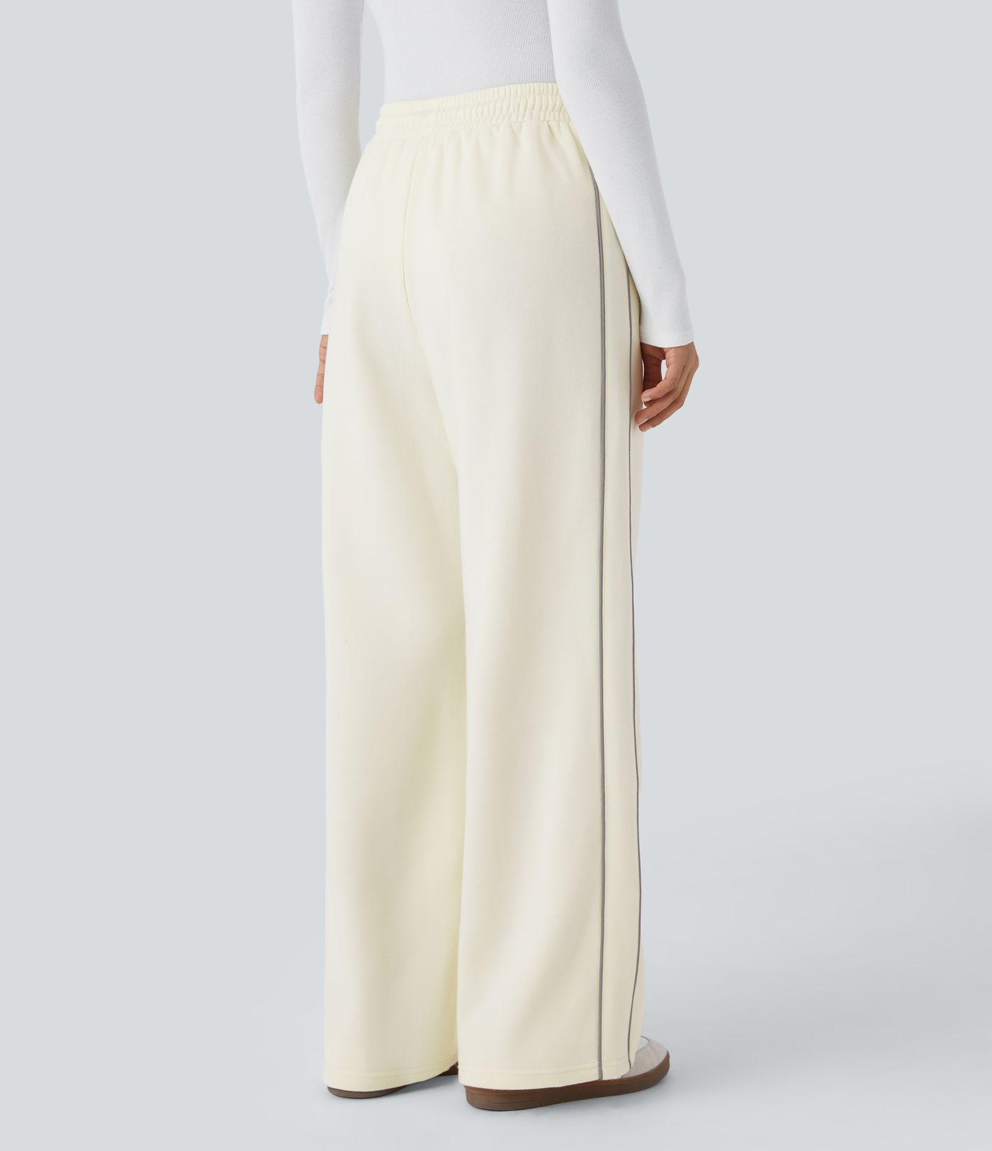 Pantalon jogging décontracté en polaire taille haute avec bandes réfléchissantes et poches latérales