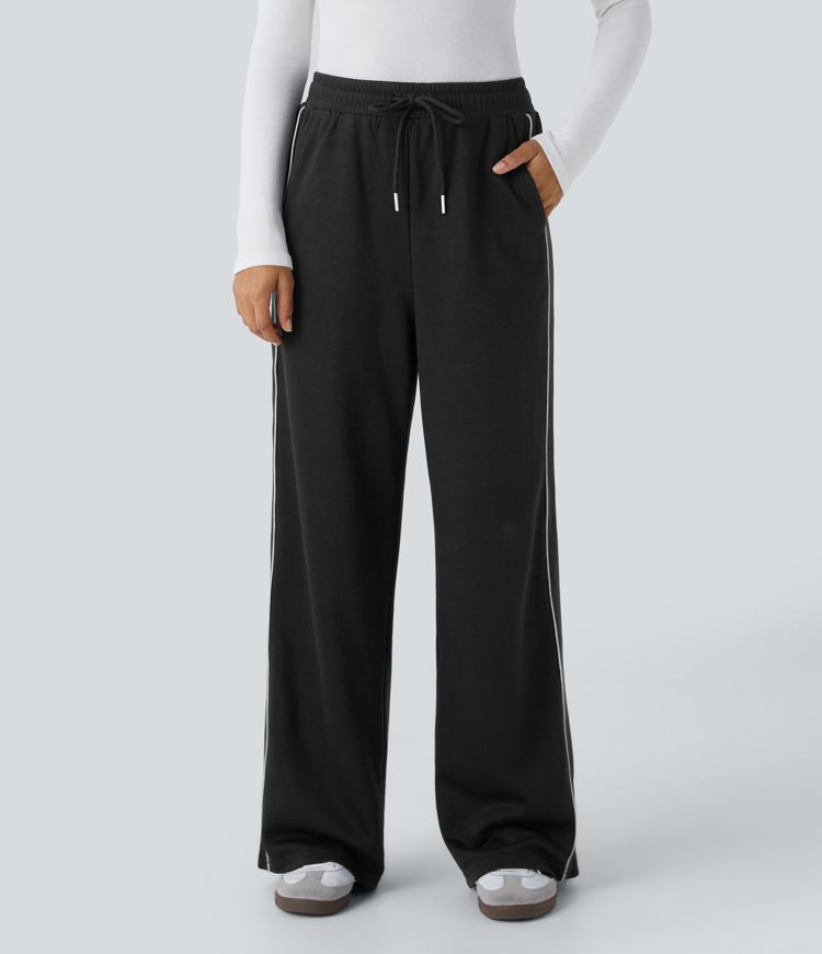 Pantalon décontracté en polaire taille haute avec bandes réfléchissantes et poches latérales