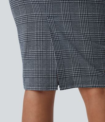 Hohe Taille Saum Hahnentrittmuster Kariert Büro Bleistiftrock