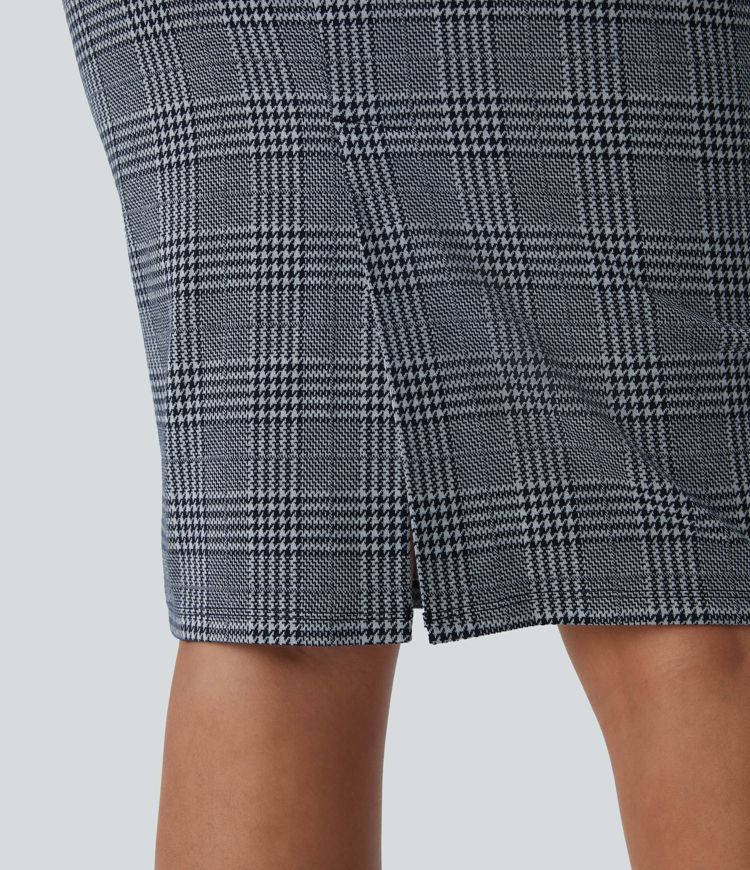 Hohe Taille Saum Hahnentrittmuster Kariert Büro Bleistiftrock