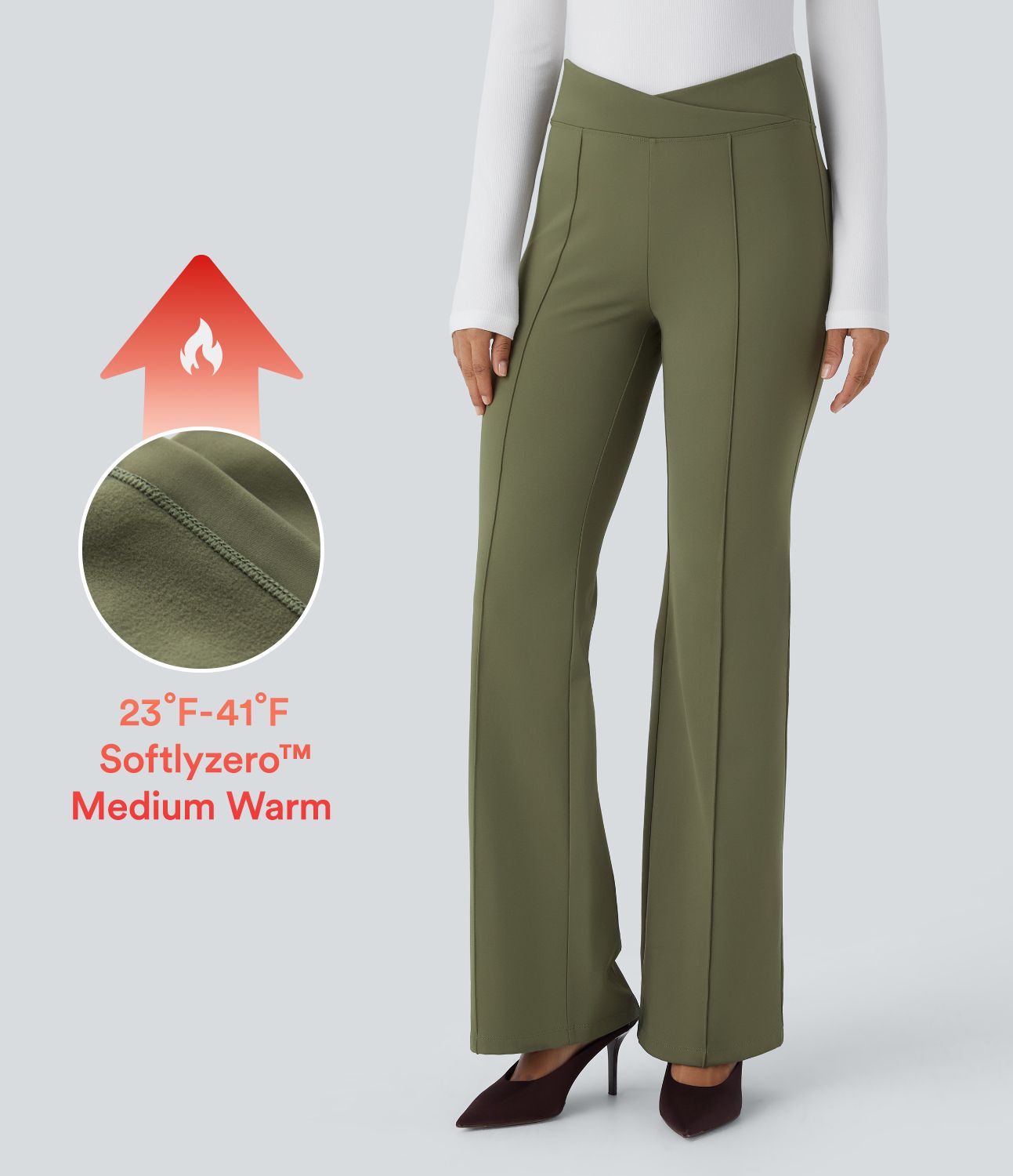 SoftlyZero™ Plush Thermal Crossover High Waisted Pockets Work Flare Pants