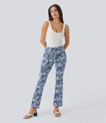 Halara Flex™ High Waisted Pull On Back Side Pocket Floral Print Stretchy Knit Denim Casual Slight Flare Leggings