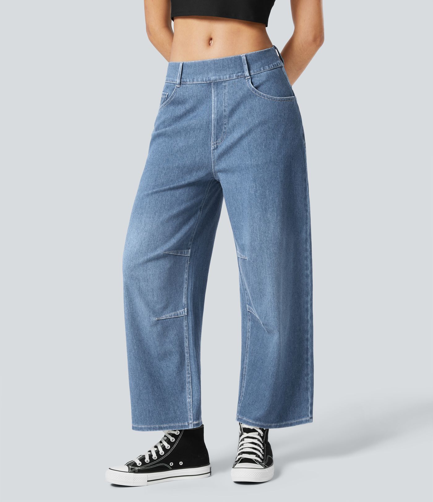 Halara Flex™ Mid Rise Pockets Barrel Leg Work Jeans