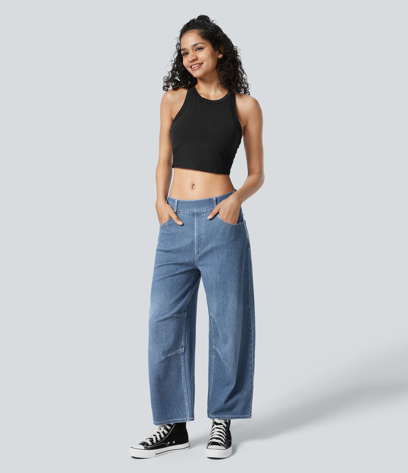 Halara Flex™ Mid Rise Pockets Barrel Leg Work Jeans