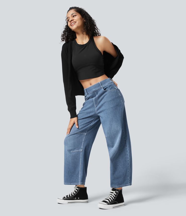 Jeans Halara Flex™ Denim oficina elástico pierna cilíndrica múltiple bolsillo tiro medio