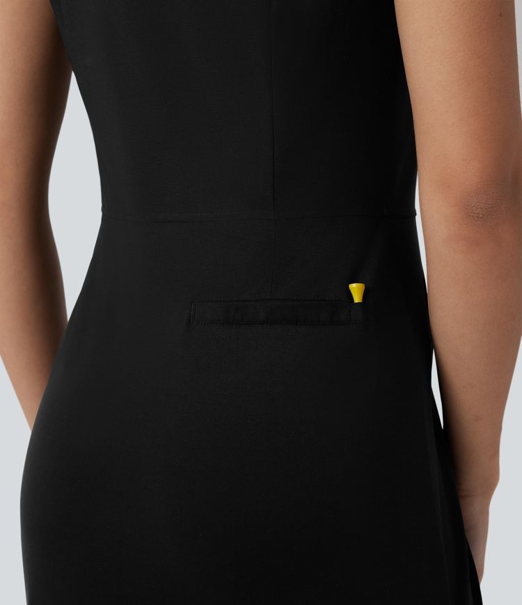 Mini Vestido deportivo golf cuello sin mangas cierre cremallera bolsillo lateral dobladillo curvo tacto agradable