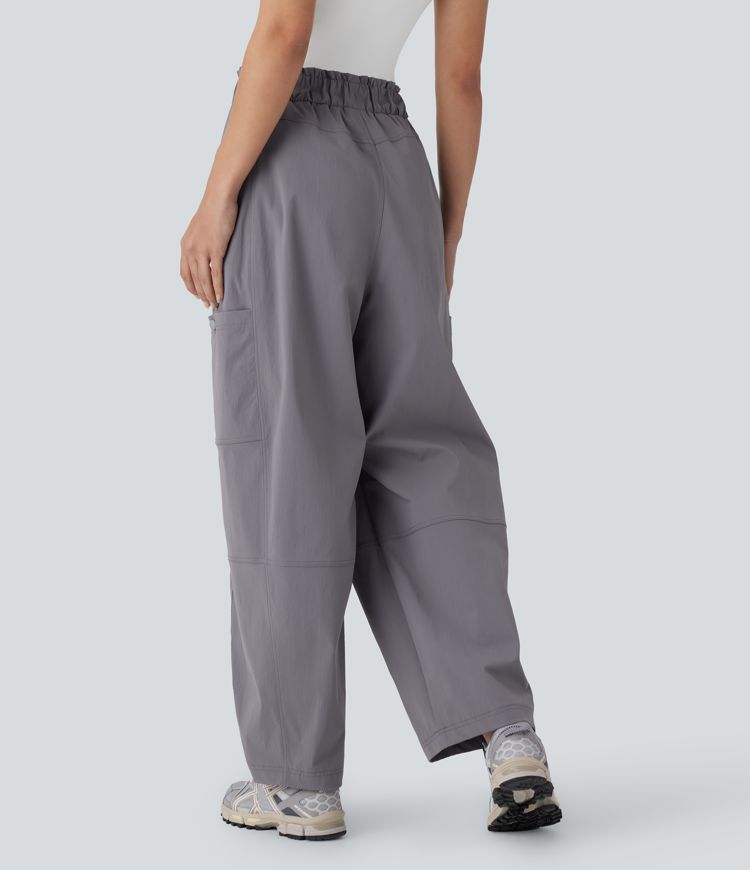 Frill High Waisted Drawstring Pockets Hiking Pants