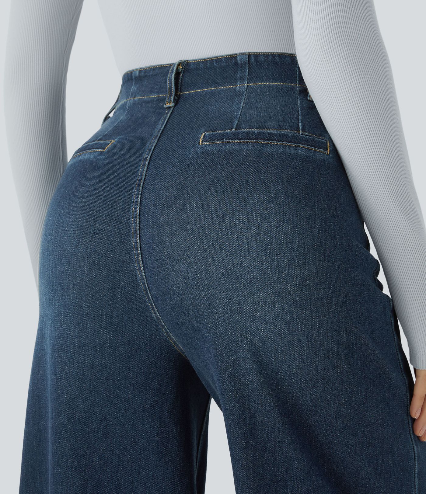 Halara Flex™ High Waisted Pockets Washed Casual Wide Leg Jeans