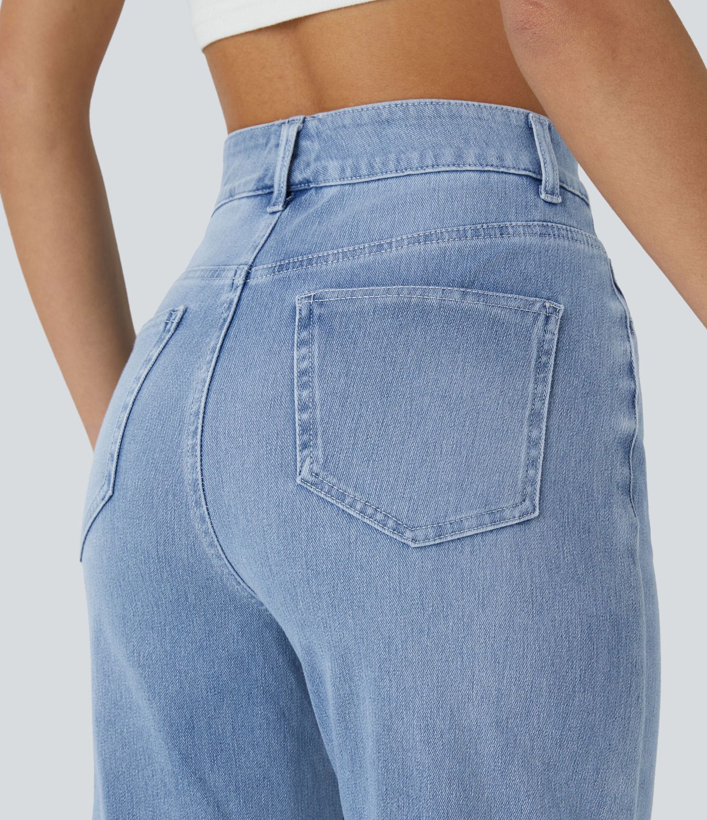 Halara Flex™ High Waist Multi-Pocket Straight Leg Cool Touch Washed Stretch Knit Casual Jeans